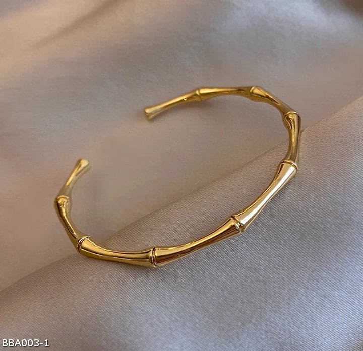 Gold bamboo minimalist stylish cuff bracelet