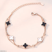 Double chain clover onyx bracelet