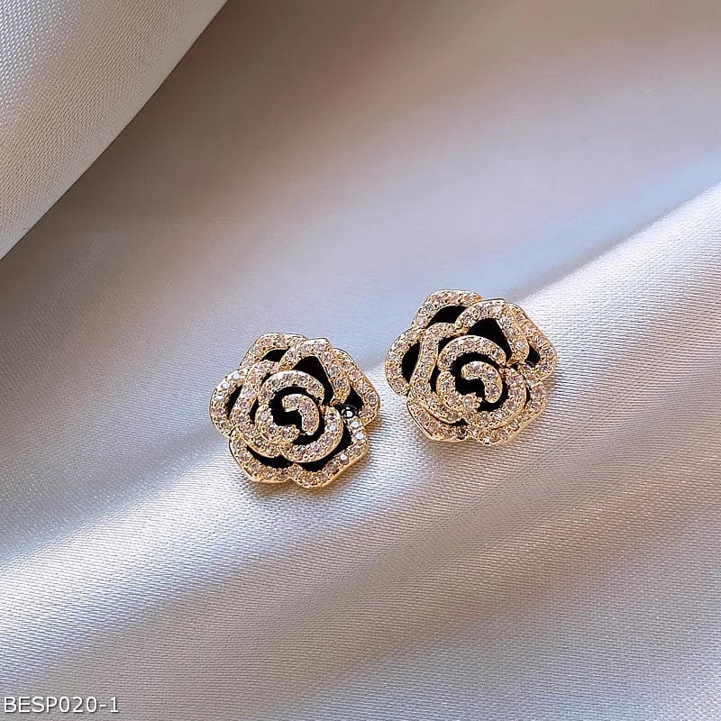 Black camellia  zircon earrings