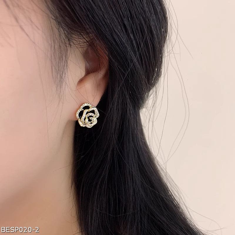 Black camellia  zircon earrings