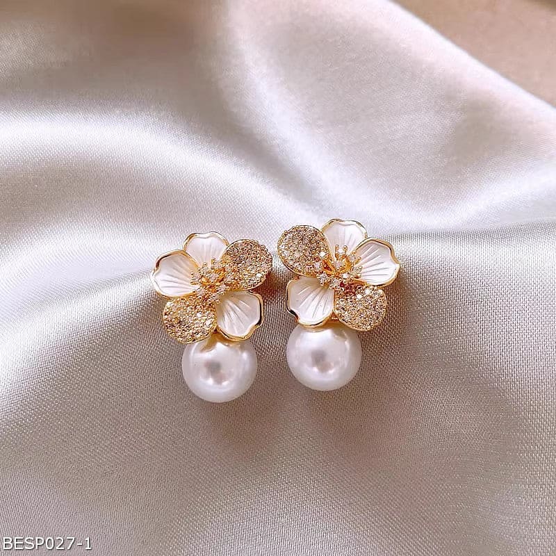 French luxury camellia pearl stud earrings