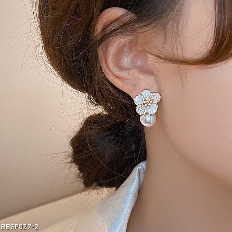 French luxury camellia pearl stud earrings