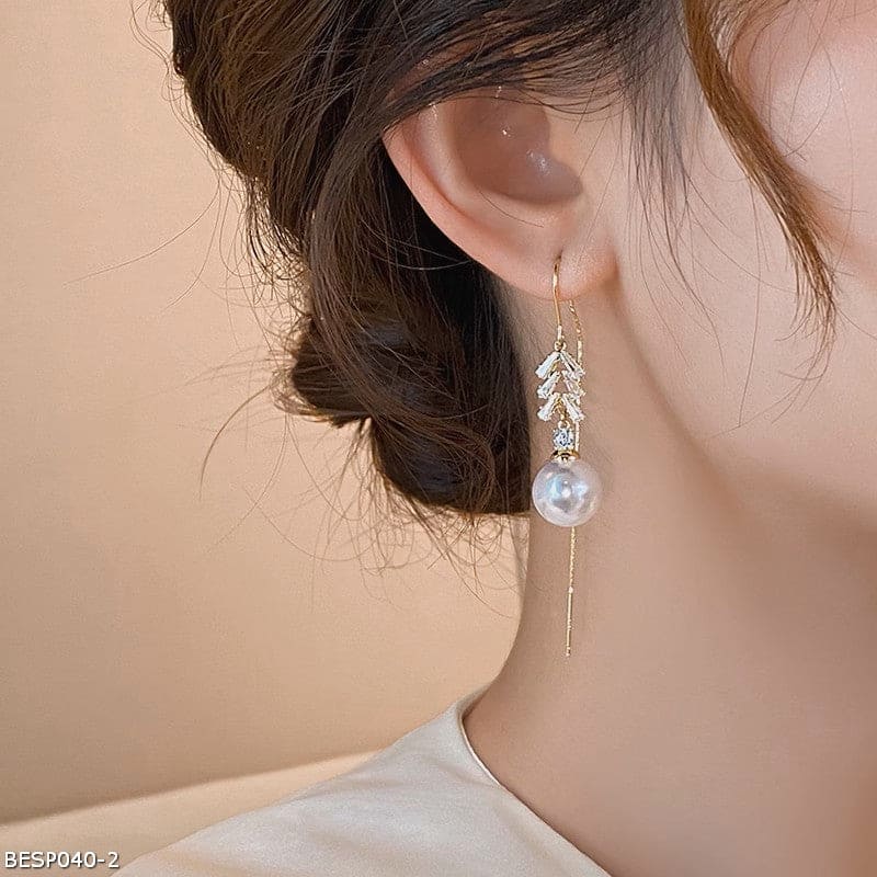 Tassel pearl zercon earrings