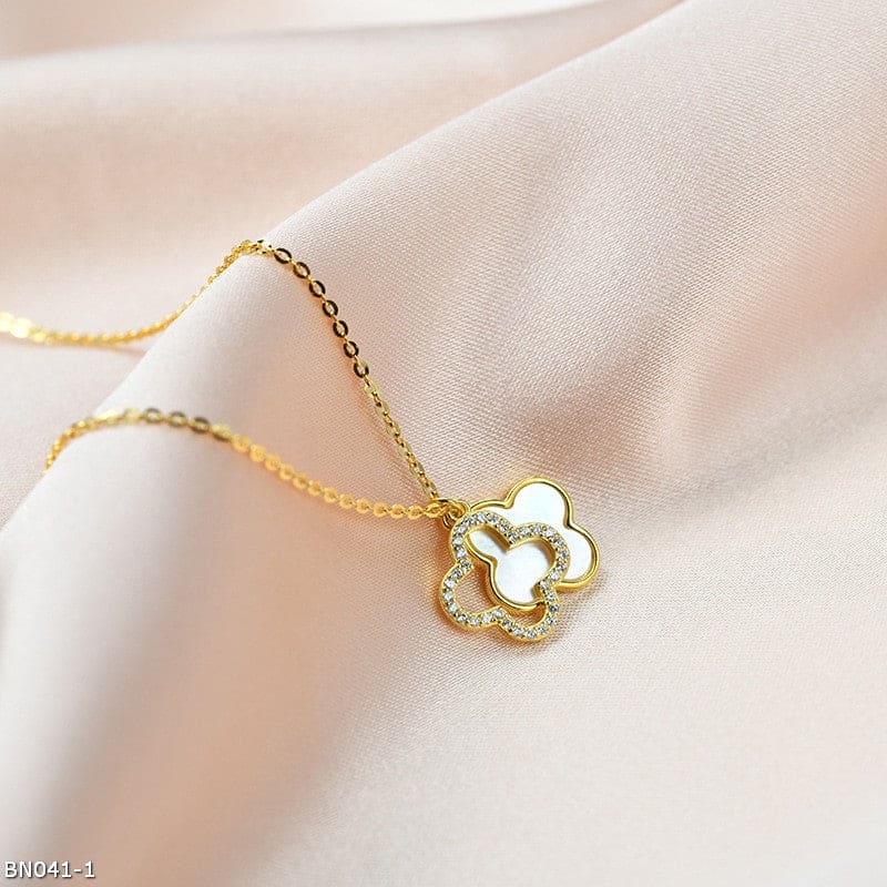 Double clover white fritillary necklace