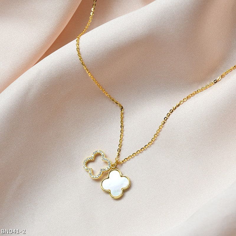 Double clover white fritillary necklace