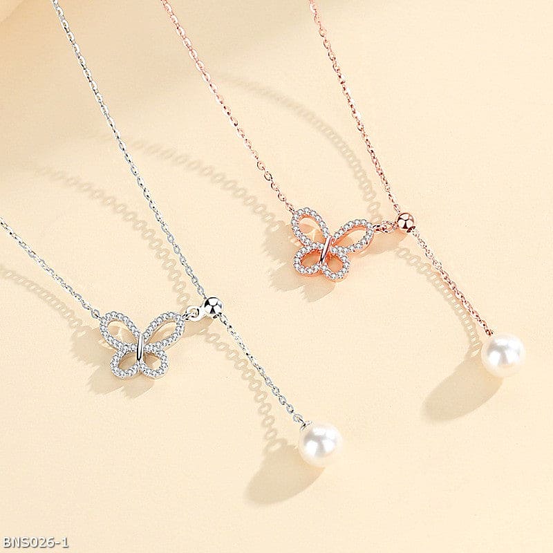 Microset butterfly pearl necklace